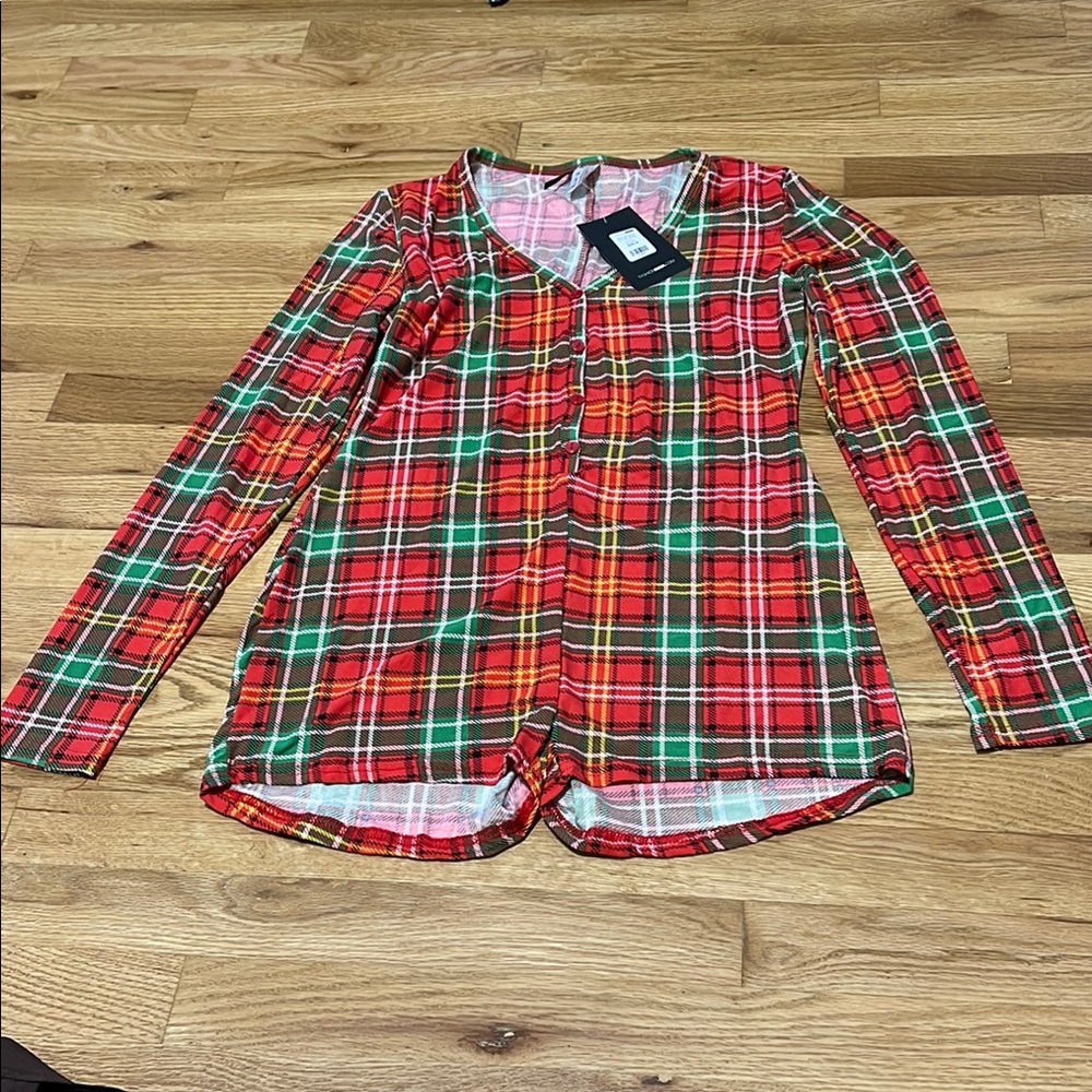 Fashion Nova Red and Green Jumpsuit Vibrant Plaid Design - Size M